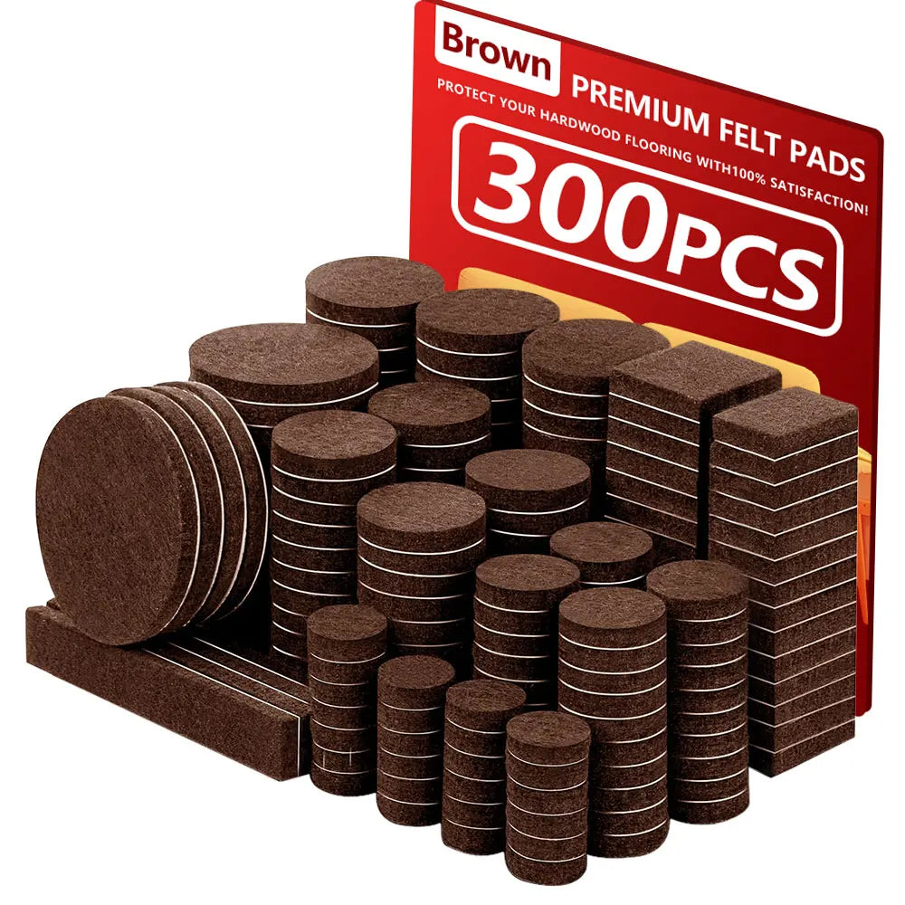 300PCS Value Pack Felt Chair Leg Pads Various Sizes Self Adhesive Furniture Protectors for Hardwood Floor Oasis Select Brown China Mainland 300 Pcs