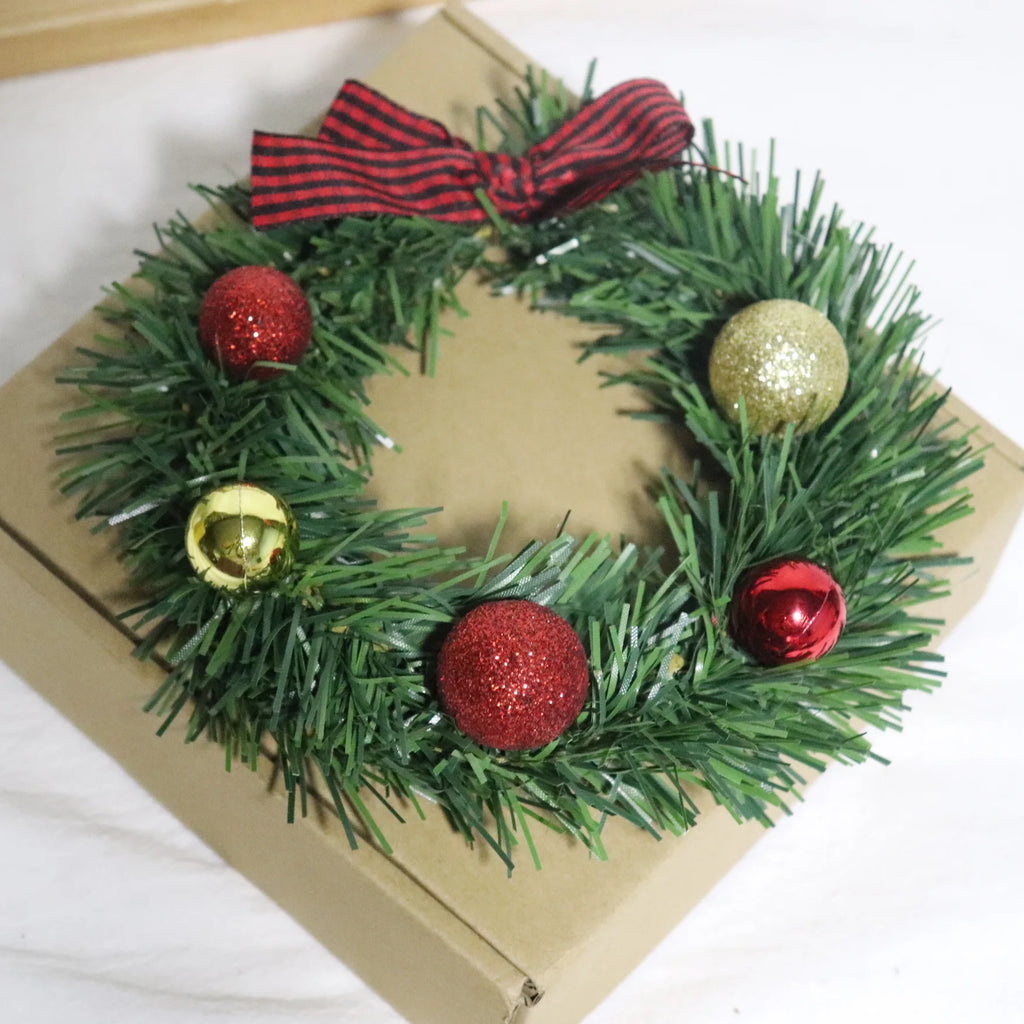 Holiday Garland Decoration Indoor Outdoor Wreath Festive Mini Christmas Wreath with Glitter Balls Bow Small for Holiday Oasis Select