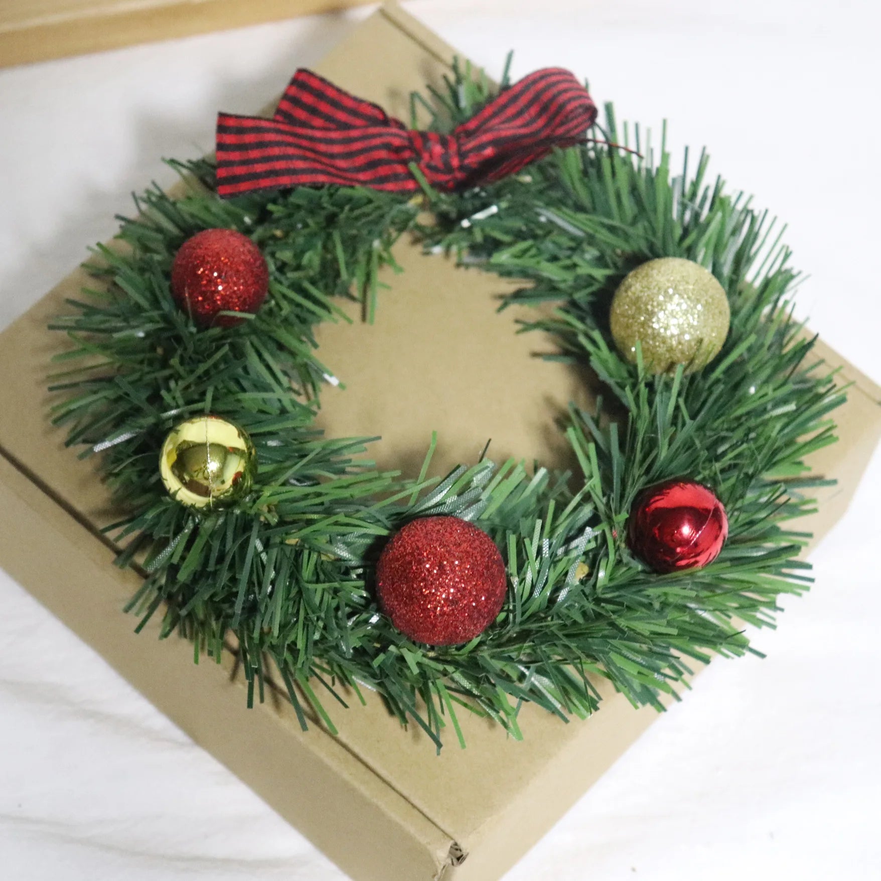 Holiday Garland Decoration Indoor Outdoor Wreath Festive Mini Christmas Wreath with Glitter Balls Bow Small for Holiday Oasis Select