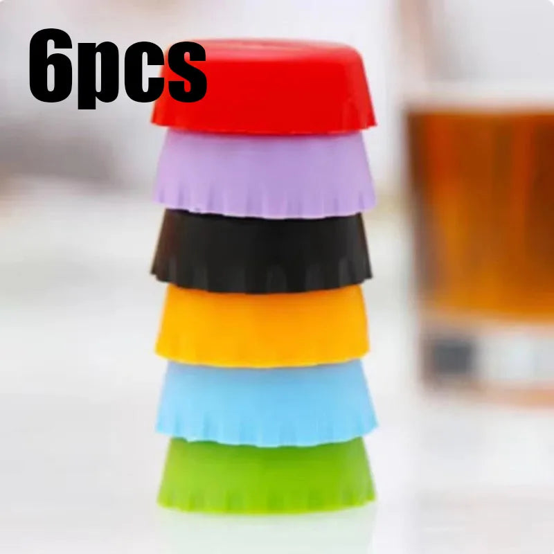 6/12/18/24/36pcs Candy Colors Reusable Silicone Beer Bottle Caps 6pcs Fresh - Keeping Soda Beer Sealing Bar Utensils Oasis Select 6pcs