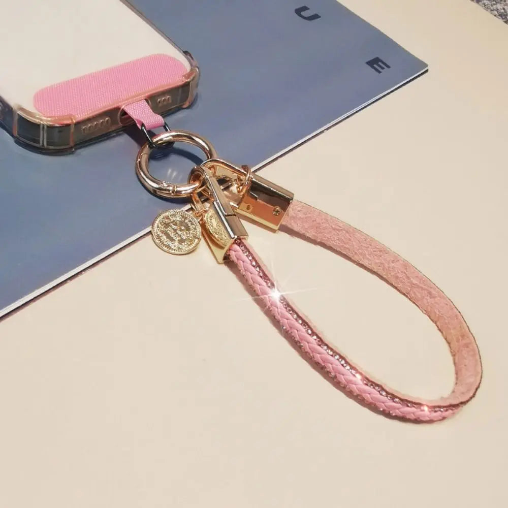 PU Leather Leather Wrist Mobile Phone Lanyard Anti-loss Short Leather Durable Portable Pendant Chain Portable Rhinestone Oasis Select