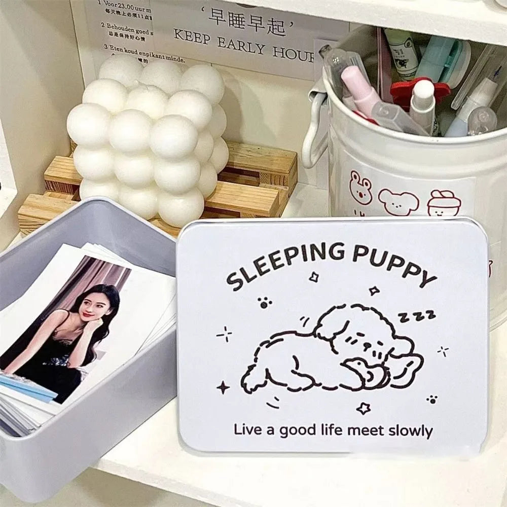 Cartoon Iron Storage Box Big Capacity Small Card Storage Box Desktop Storage School Stationery Kpop Photocards Oasis Select dog2