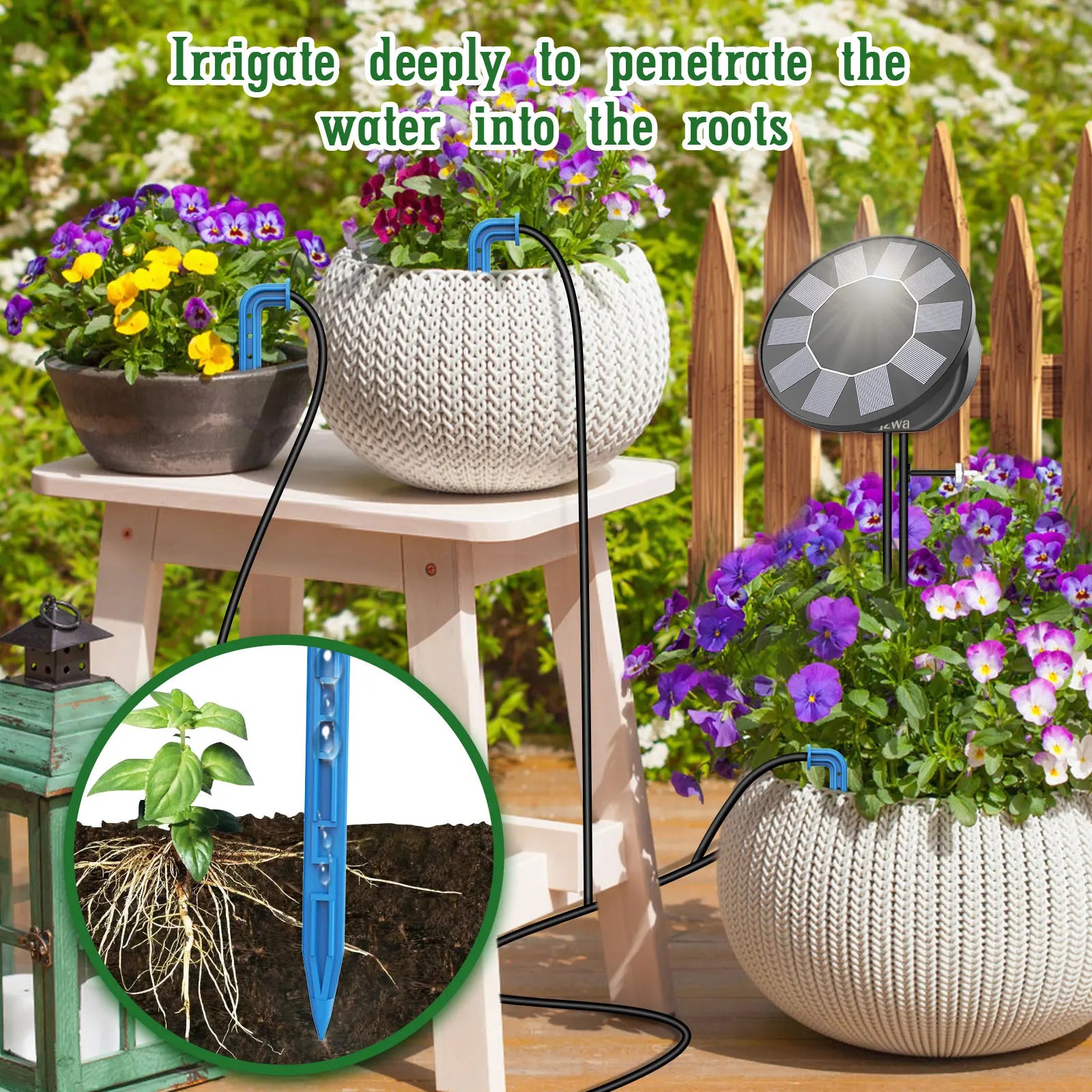 Solar Drip Irrigation System, DIY Drip Accessory Kit, Automatic Plant Watering System, with Watering Timer&10M Water Pipe Etc Oasis Select