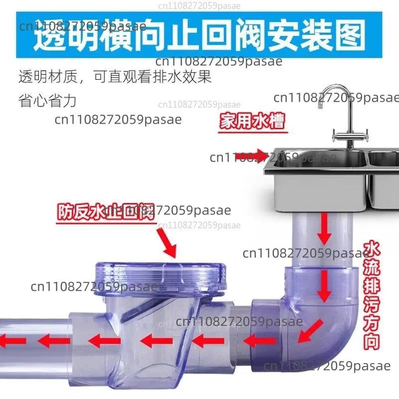50mm Flap UPVC Transparent Check Valve Drainpipe Non-return Flap Valve Check Valve Combination Sets Kitchen Sewer Deodorizationm Oasis Select