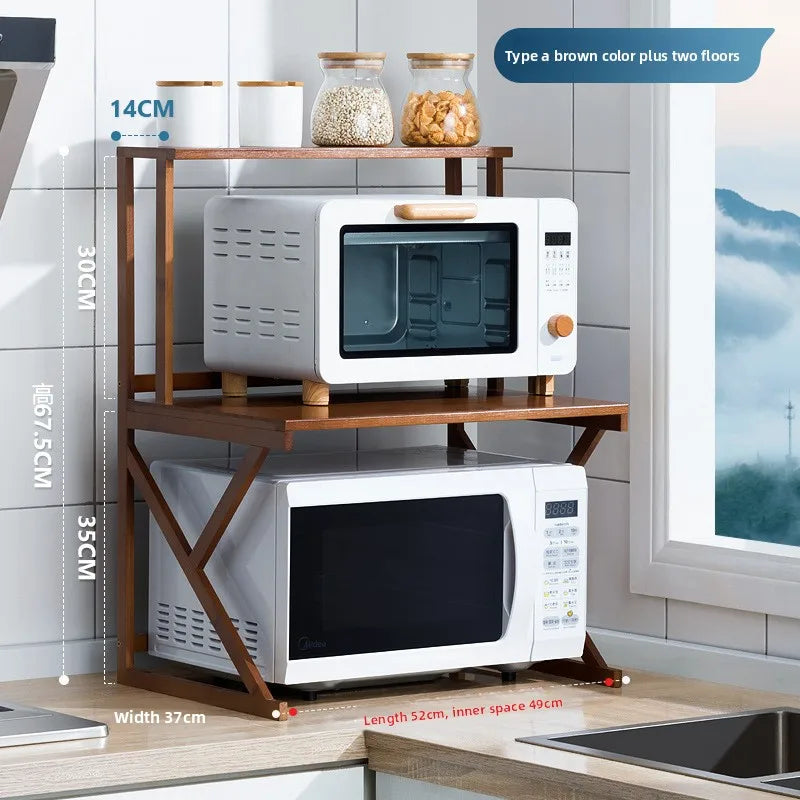 Kitchen Storage Rack Nanzhu Microwave Rack Household Countertop Oven Rack Seasoning Rack Solid Wood Oasis Select A brown 2-55