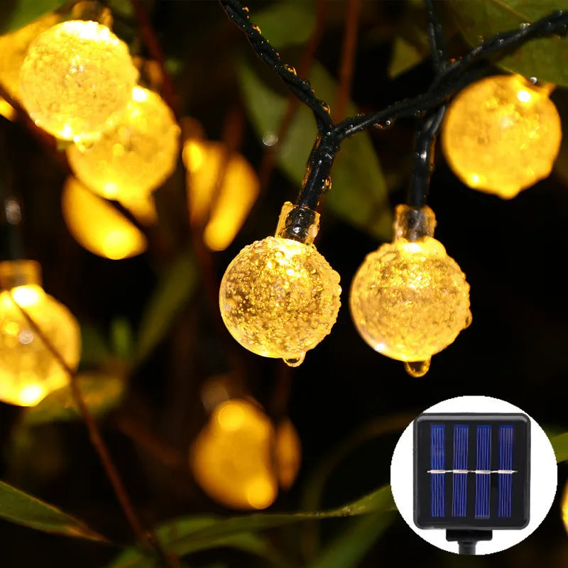 LED Solar Camping Outdoor Waterproof Colored Light String, Christmas Light String, Balcony Garden Courtyard Decorative Light Oasis Select Crystal Ball - Warm 7 meters 50 light