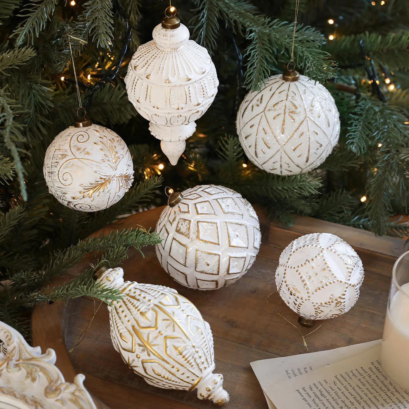 White Gold Matte Christmas Ball Ornament | Snowflake Pendant