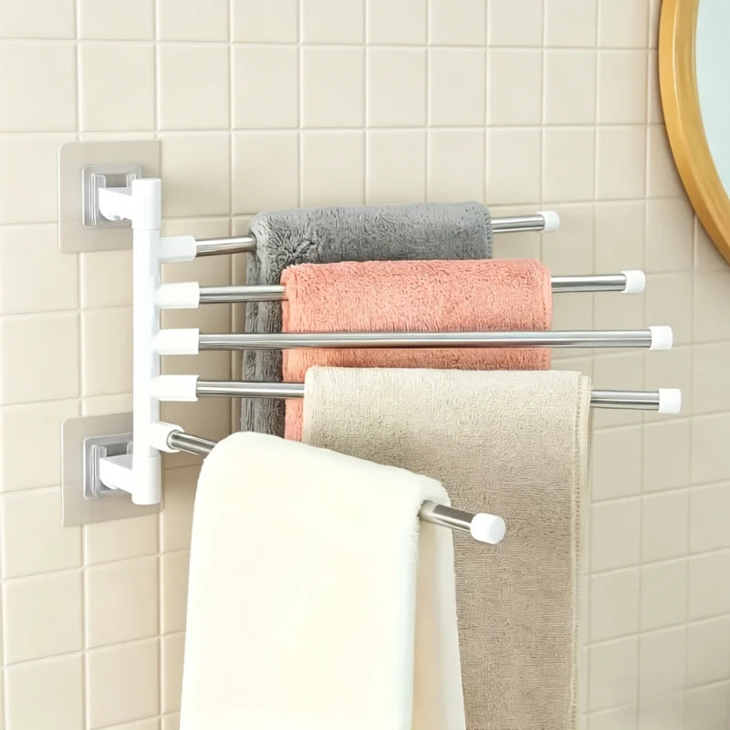 1Pc Silver Aluminum Swing Arms Towel Rack Save Space 5-Bar Towel Hanger Wall Mounted Bracket Hanging Holder Bathroom Tool Oasis Select