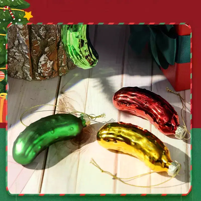 1Pcs Christmas Tree Hanging Ornament Glass Cucumber Pendant Creative Pickled Cucumber Christmas Tree Decor Pendant Oasis Select