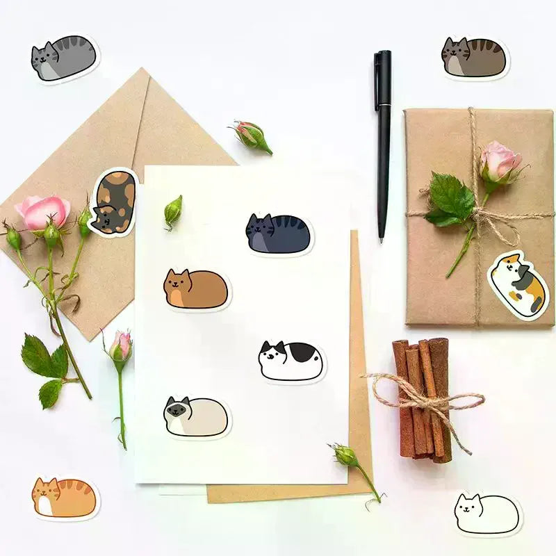 500PCS Kawaii Cartoon Cat Tuo Tuo Roll Stickers Skateboard Laptop Luggage Skateboard Phone Gift Waterproof Phone Cute Sticker Oasis Select