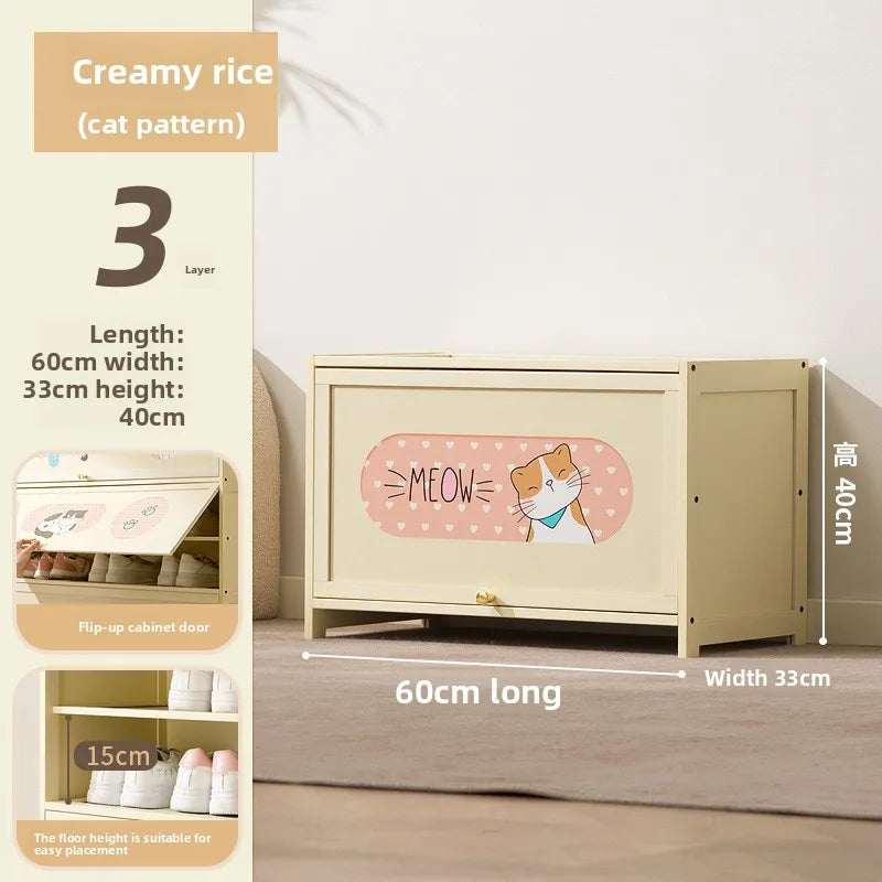 Household indoor large-capacity floor-to-ceiling multi-layer shoe rack entrance integrated dust-proof cartoon locker Oasis Select Three layers 60