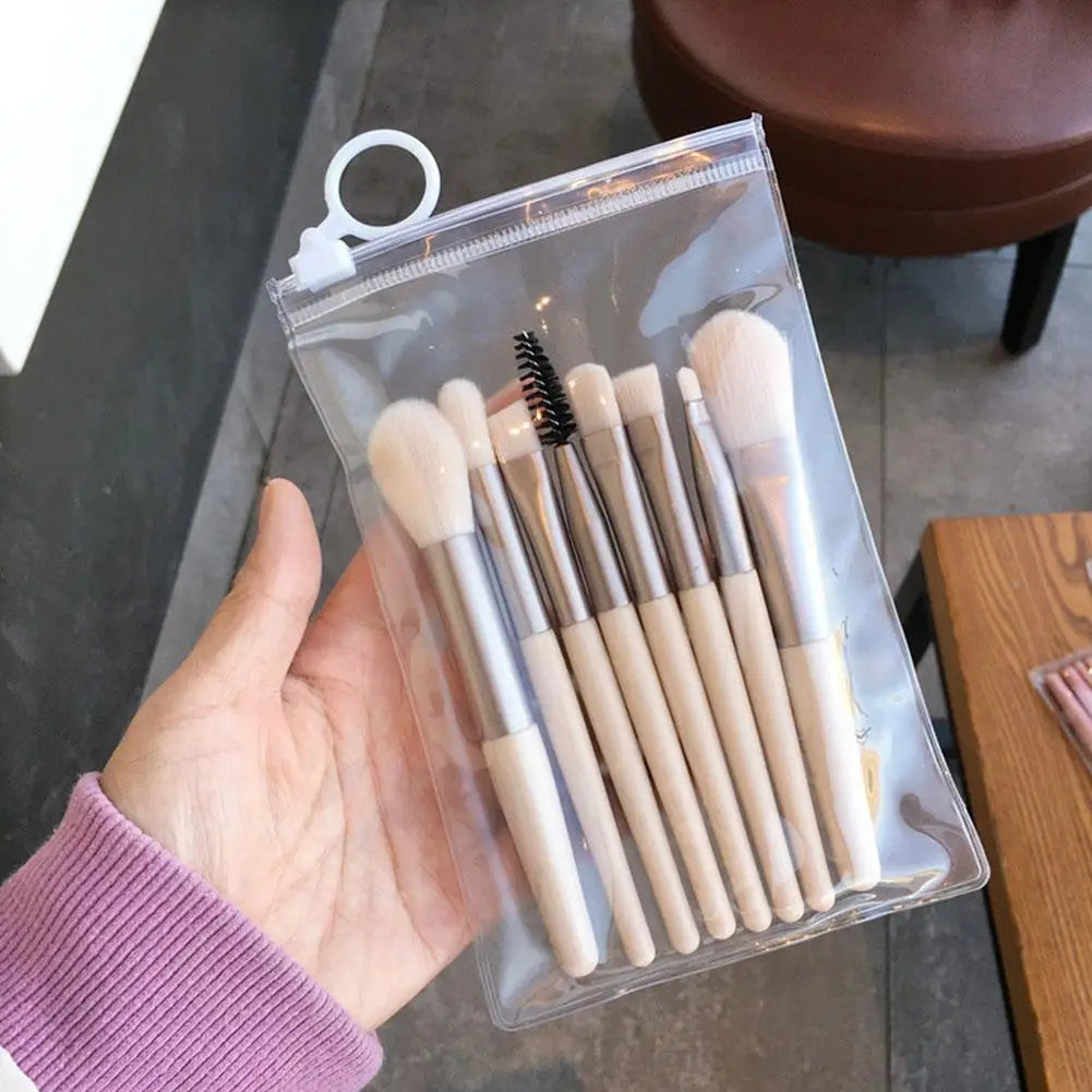 New Portable 8 Mini Makeup Brush Set 13cm Blue Pink Beige Green Soft Synthetic Wool Cosmetic Beauty Tools Oasis Select C