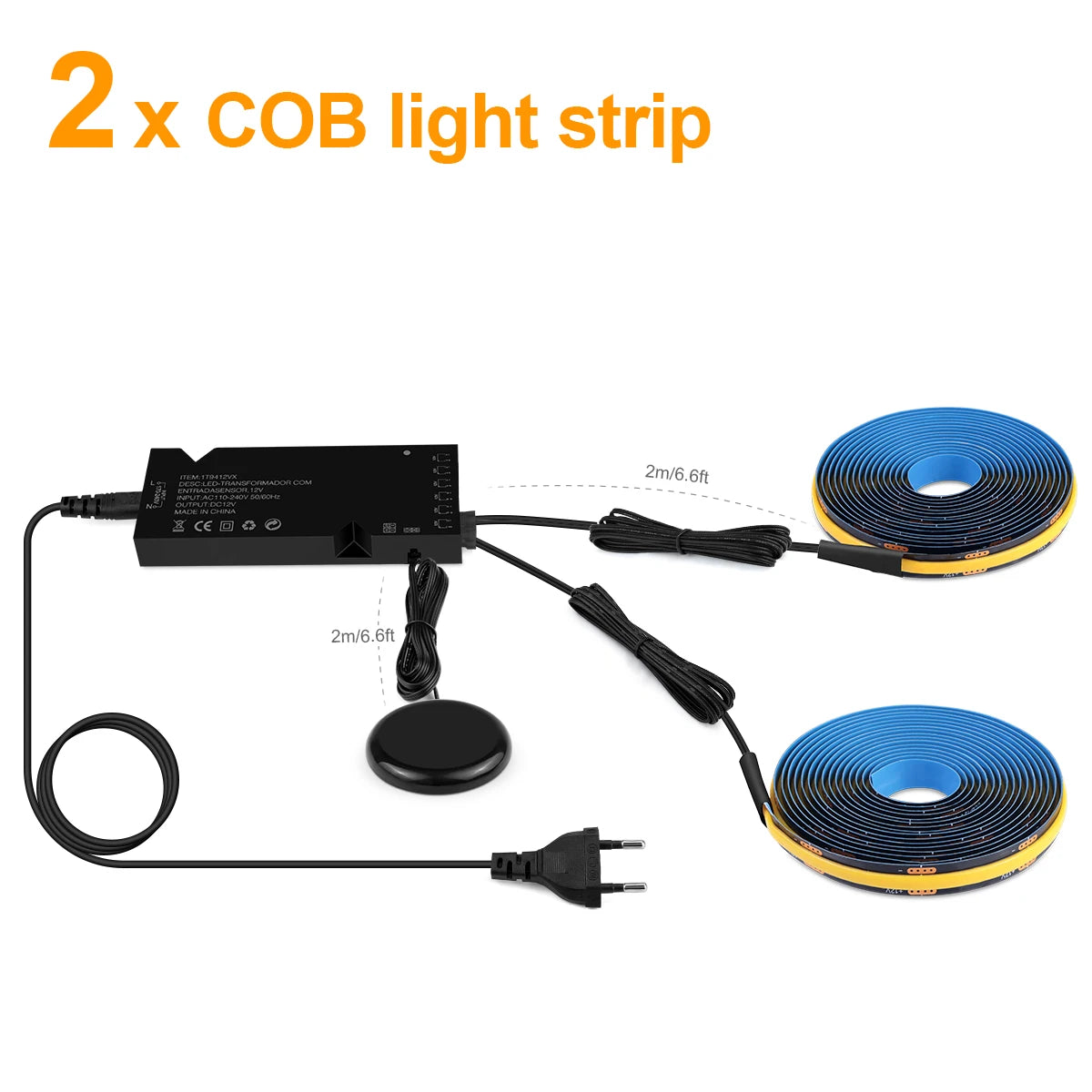 12V Acoustic Wall Panel Decor Lamp More Covert Dimmable Black PCB COB Light Strip With Touch Swtich,For TV Cabinet Backlight Oasis Select 2PCS COB Strip Neutral White USA Power Plug|2M 6.56FT