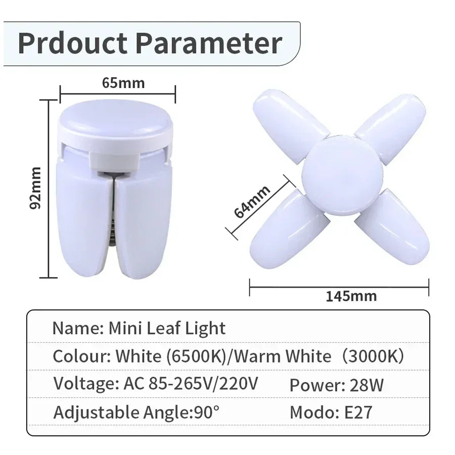 4 Leaf Shape LED Bulb AC 85-265V E27 LED Lamp 28W Foldable Led Lights Mini Leaf Light For Home Living Room Warehouse Garage Oasis Select