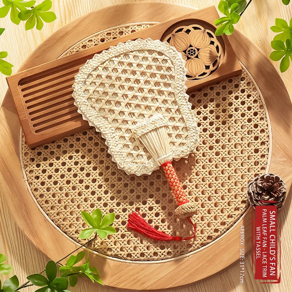 Handheld Cooling Fan Solid Traditional Hand Fan Palm Leaf Fan Soft For Fire Stirring Indoor Decorative Use Oasis Select Natural-31x17 cm