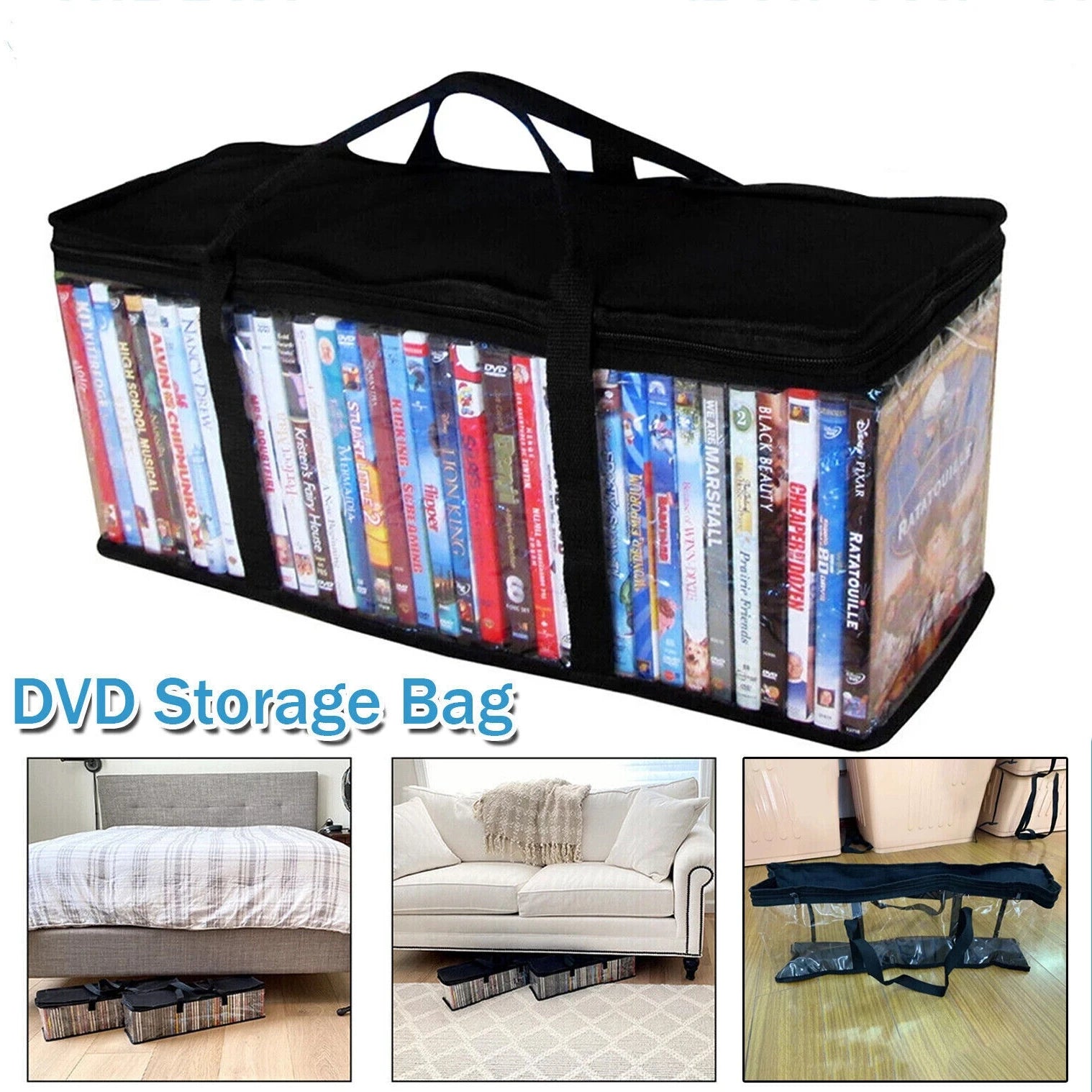 Large Clear Holds DVD CD Storage Holder Easy Zip Closure Carry Bag Organizer Oasis Select