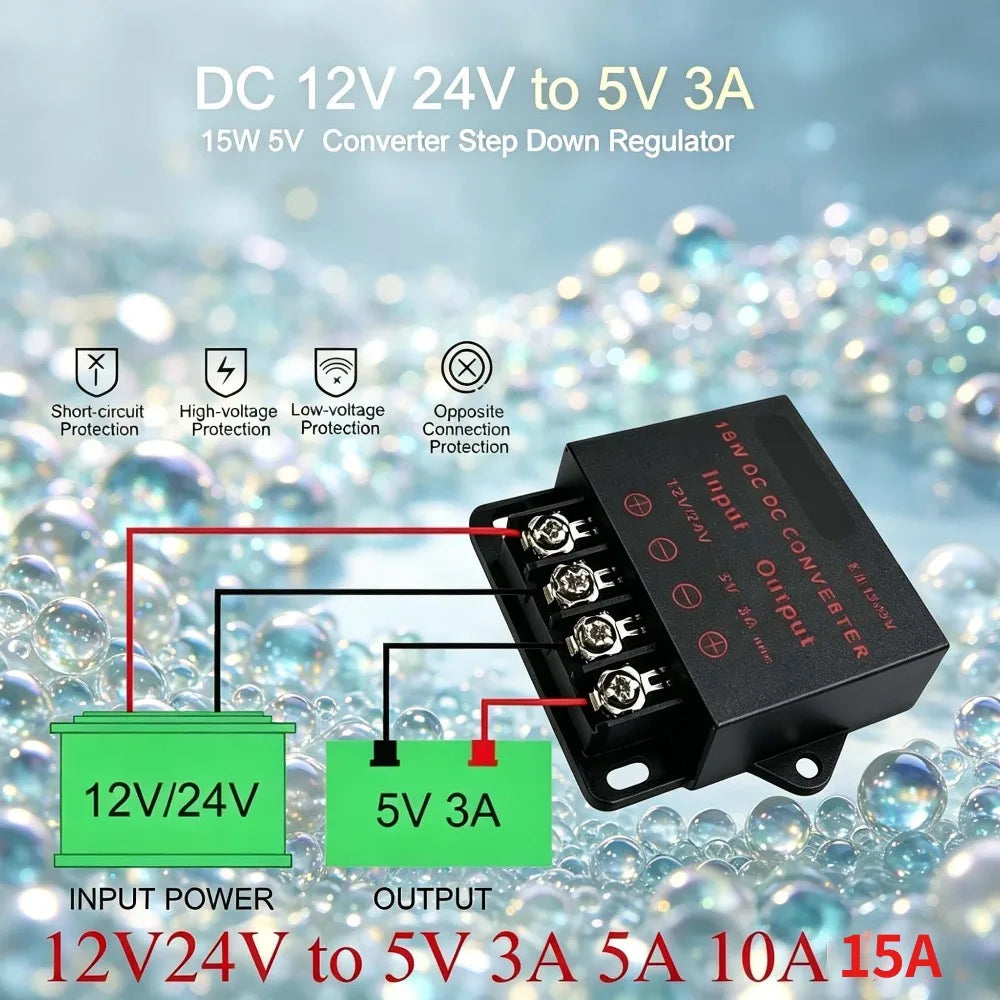 12V24V to 5V 3A 5A 10A 15A DC Converter Voltage Reducer Regulator Step Down Buck Converter Power Supply Volt Transformer Module Oasis Select 12V 24V to 5V 15A