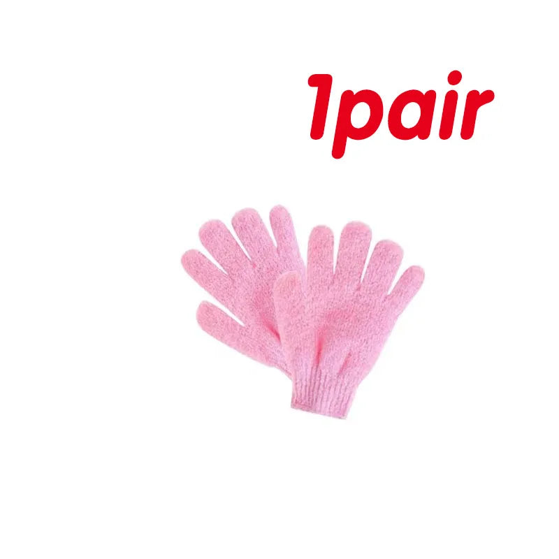 1/2pair Five Fingers Bath Gloves Household Shower Scrub Body Wash Children Home Supply Elastic Wipe Back Bathing Cleaning Gloves Oasis Select 1pair pink
