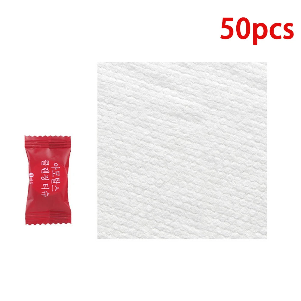 50Pcs Compressed Towel Tablets,Individually Wrapped Mini Portable Towels ,Disposable Face Washcloths for Travel,Gym,Home,Outdoor Oasis Select 50pcs B