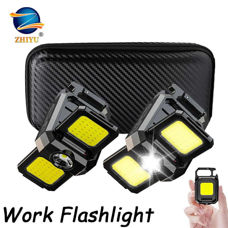 Mini Flashlight Keychain Light COB Work Light USB Rechargeable Lamp with 90° Foldable Side Lights Super Bright Portable Lantern Oasis Select