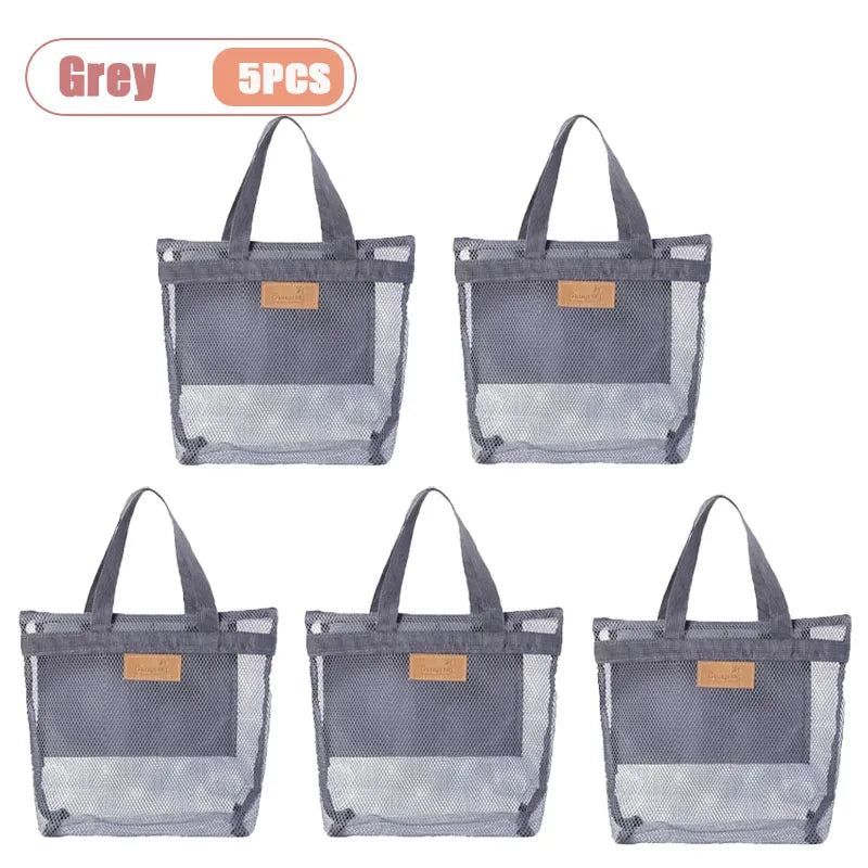 1-5PCS Large Mesh Beach Tote Bag for Swimming Pool Travel Portable Handy Storage Pouch for Wet Clothes Toiletries Towel Oasis Select Grey-5PCS
