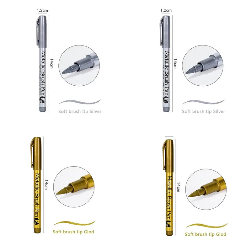 1/2/3/4Pcs Metallic Marker Pen Set Gold Silver Brush Pen Medium Point Markers For Metal Rock Painting Black Paper Card Making Oasis Select 4pcs Brush mix