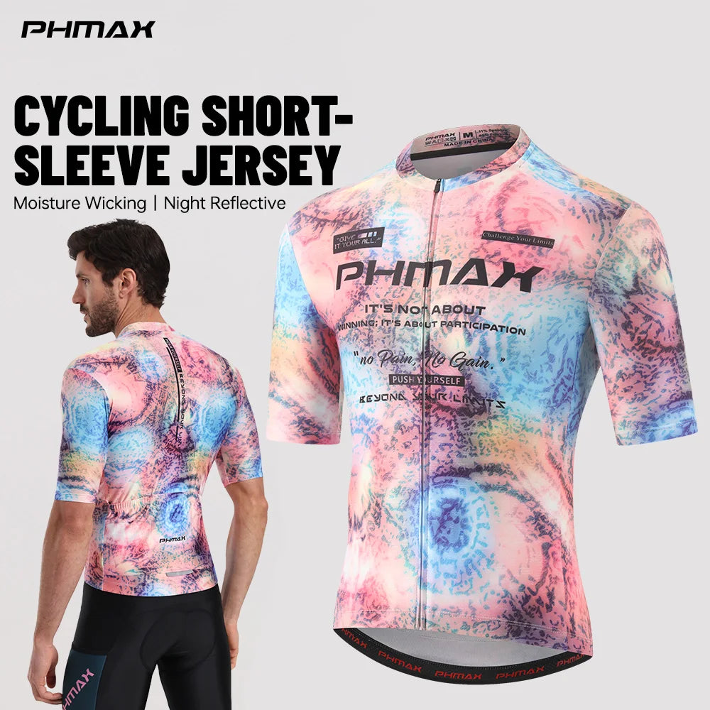 PHMAX Men's Bicycle Jerseys Short Sleeve Breathable Road Maillot Bicicleta Summer Quick Dry Pro Cycling Apparel With 3 Pockets Oasis Select
