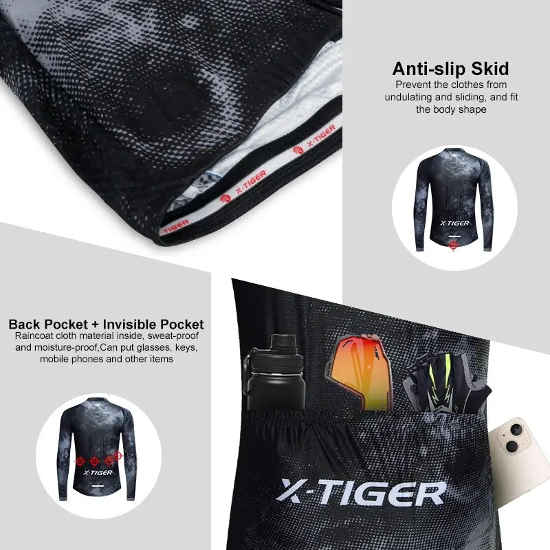 X-TIGER Men's Cycling Jersey Long Sleeves Breathable Bicycle T-Shirt Reflective Zipper Motocross Jersey Maillot Oasis Select