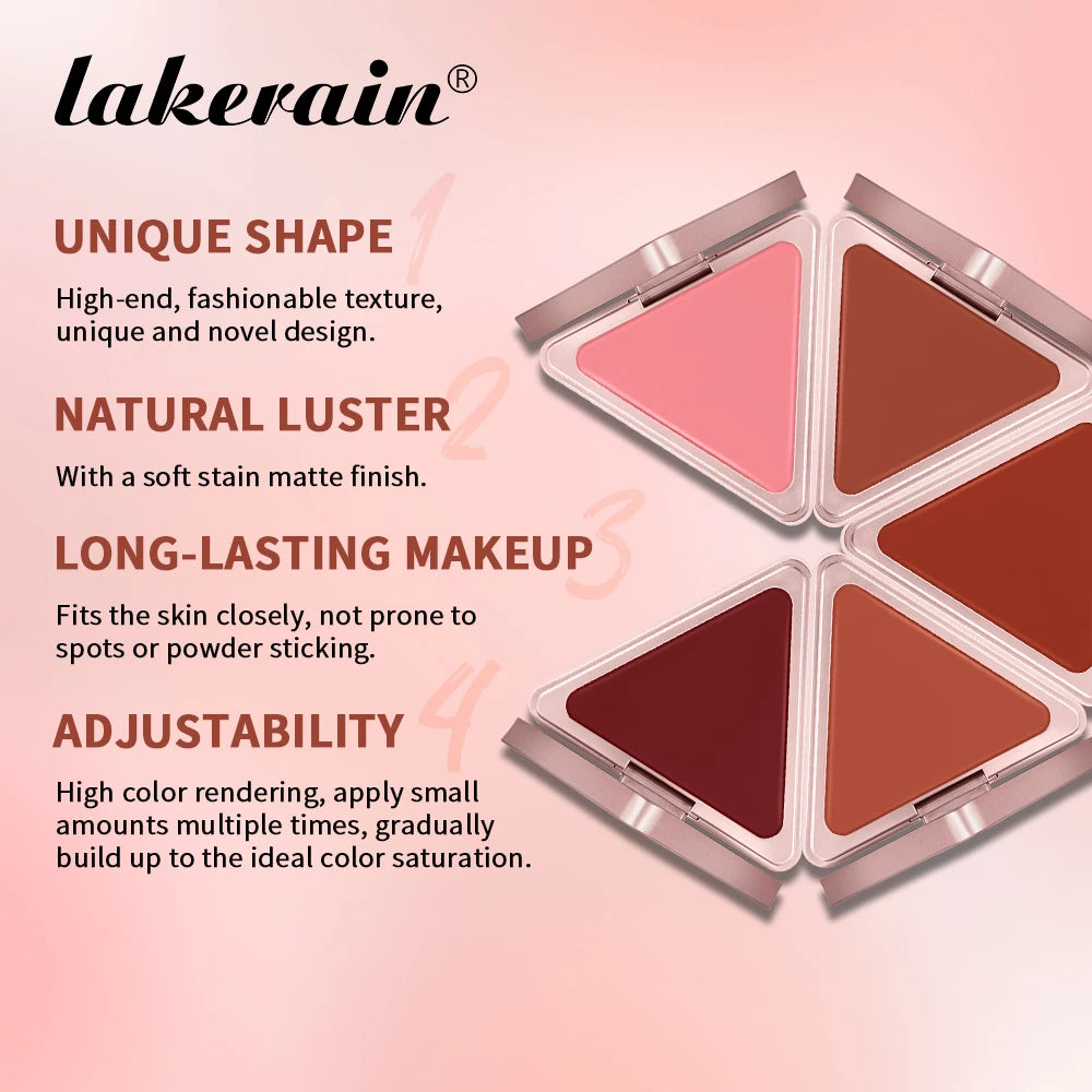 Lakerain Matte Cream Blusher Long-lasting Natural Makeup Triangle Box Design Oil-Resistant High Pigment Cream Blush Plate Oasis Select