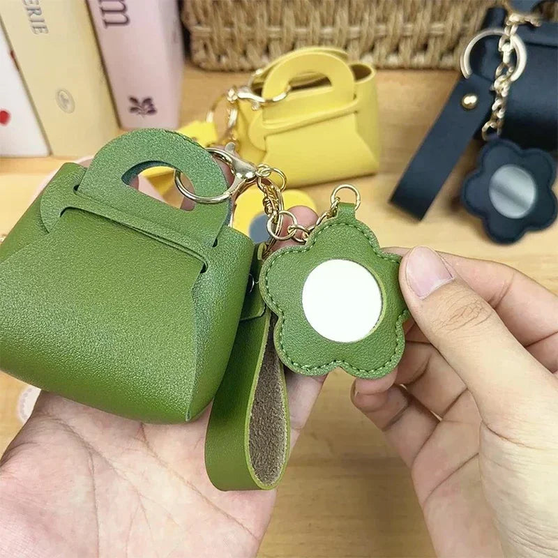Creative Pu Leather Women Clutch Bag Shaped Keychain With Mirror Mini Earphone Key Bag Pendant Cute Coin Purse Pendant Gifts Oasis Select