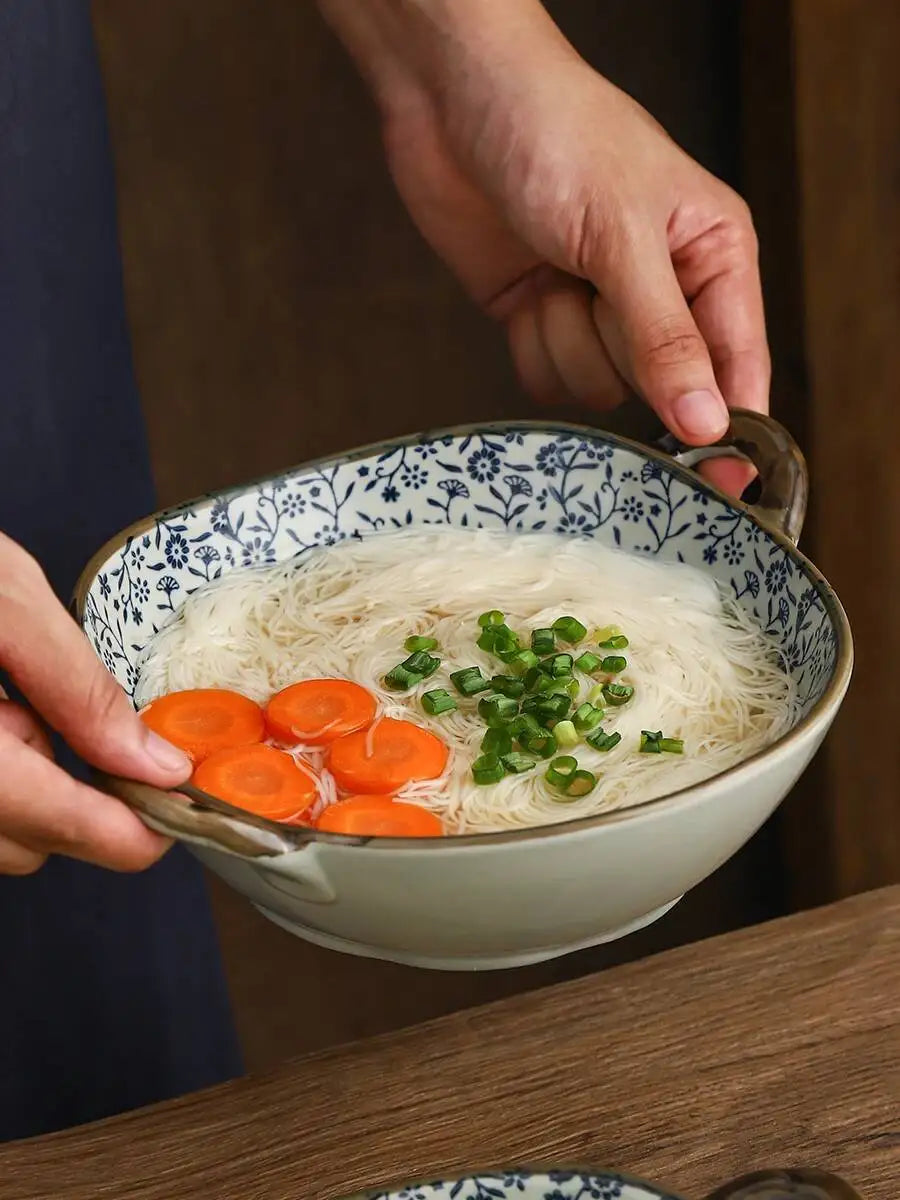 Ceramic Anti Scald Handle Soup Noodle Bowl Double Ear Soup Bowl Tableware Oasis Select