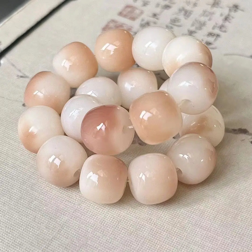 Two Tone Barrel Bead Bracelet Gradient Two Color Polished Stone Beaded Bangle Cute Daily Fashion Wrist Jewelry for Women Gift Oasis Select