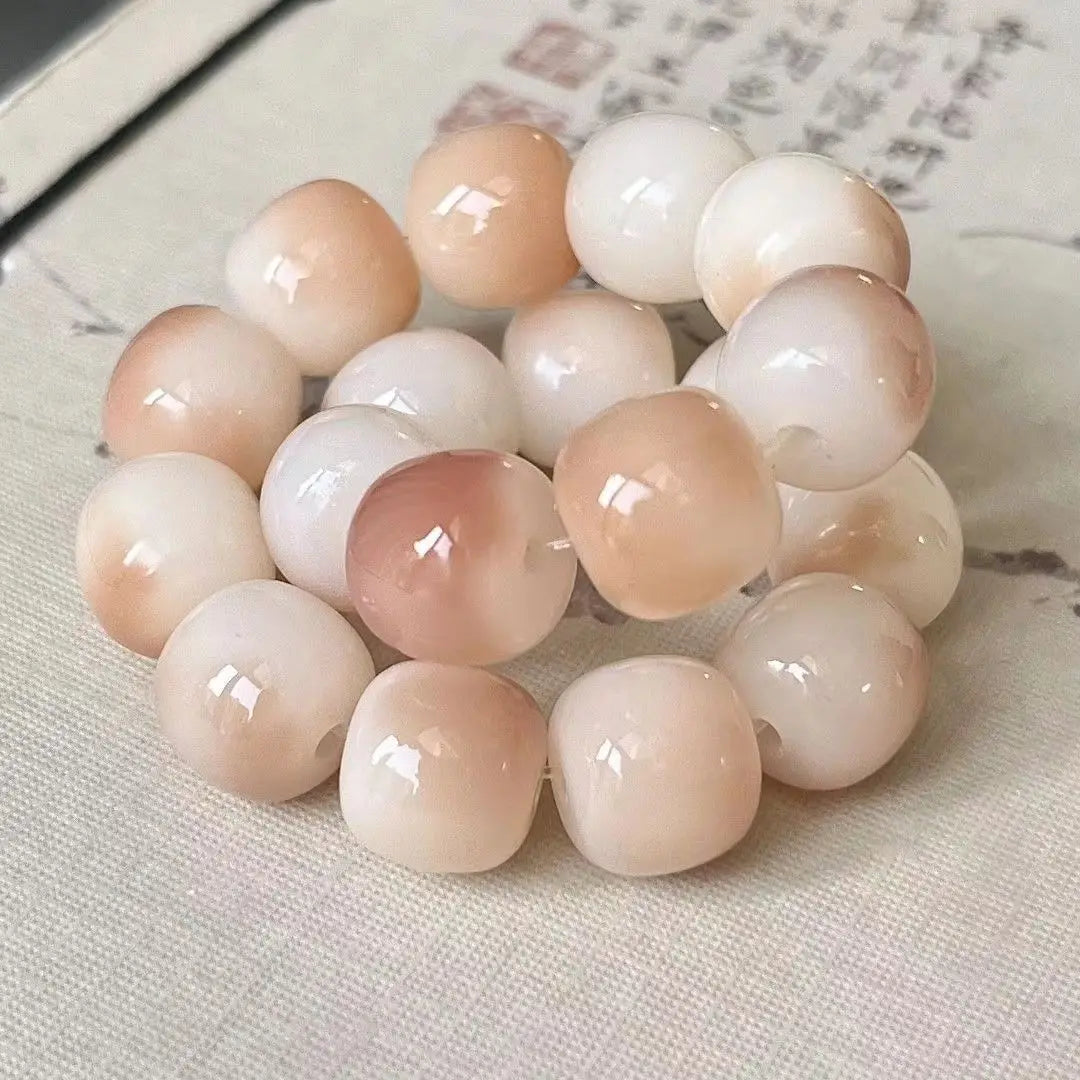 Two Tone Barrel Bead Bracelet Gradient Two Color Polished Stone Beaded Bangle Cute Daily Fashion Wrist Jewelry for Women Gift Oasis Select