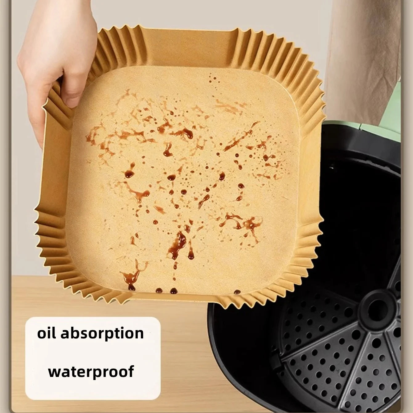 100pcs Square Disposable Air Fryer Liners，Kitchen Food Tray Oil Paper, Party Bbq Fried Food Paper Tray，Baking Tools Oasis Select