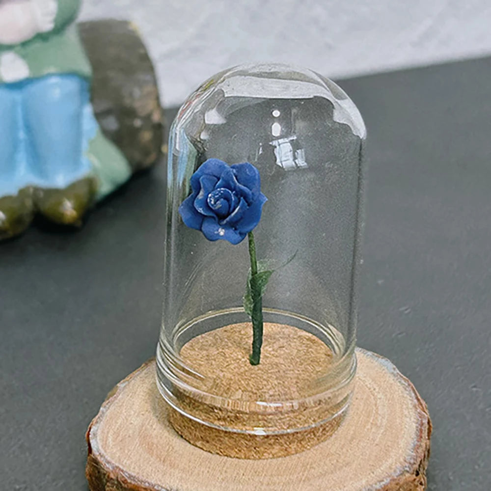 1/5 PCS Rose Under Glass Cloche – 1:12 Miniature for Dollhouse, Fairy Garden Paths & Micro Landscapes, Mini Simulation Models Oasis Select Blue