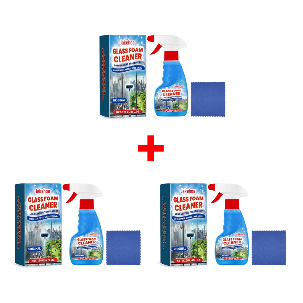 JAKEHOE Glass Foam Cleaner – Streak-Free Windows & Mirrors 120ml Glass Foam Cleaner Oasis Select 3 X 120ml boxed