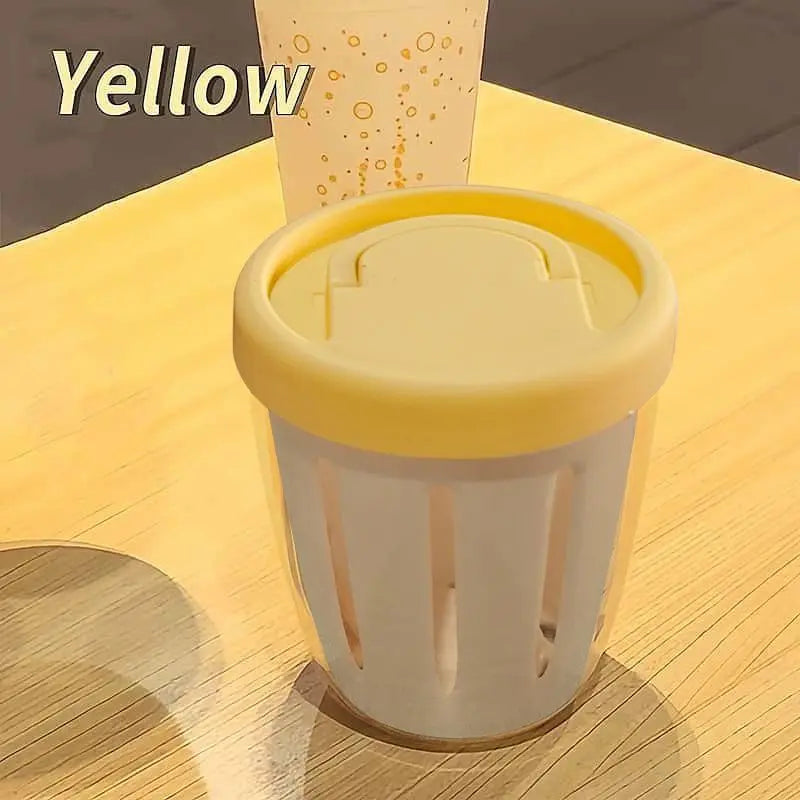 Portable Cylindrical Food Container with Fork Built in Drain Plastic Fruit Storage Cup Multi Purpose Lunch Box for Daily Snacks Oasis Select yellow