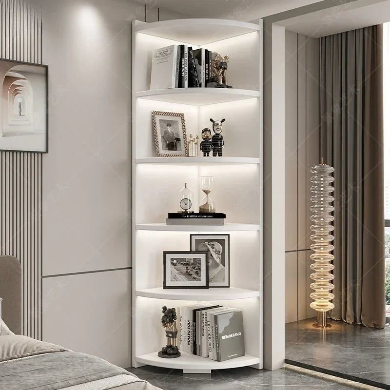 Multi-functional Household Goods Corner Cabinet Multi-layer Floor Storage Display Cabinet Fan Shelf Small Solid Wood Bookshelf Oasis Select