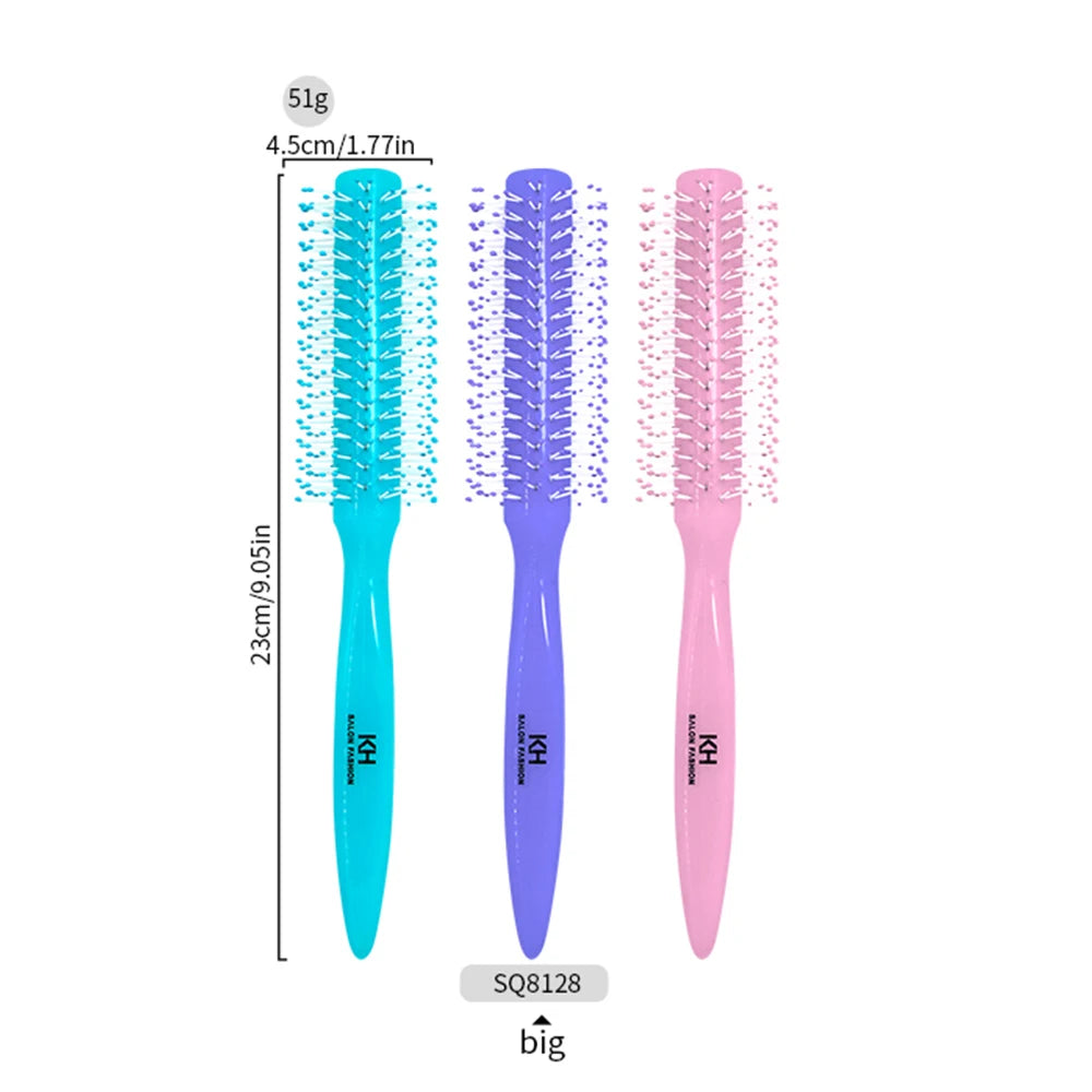 Plastic Handle Soft Bristles Round Brush Anti-Static Comb Massager Hairbrush Dressing Professional Salon Barber Comb Stying Tool Oasis Select SQ8128-random-color