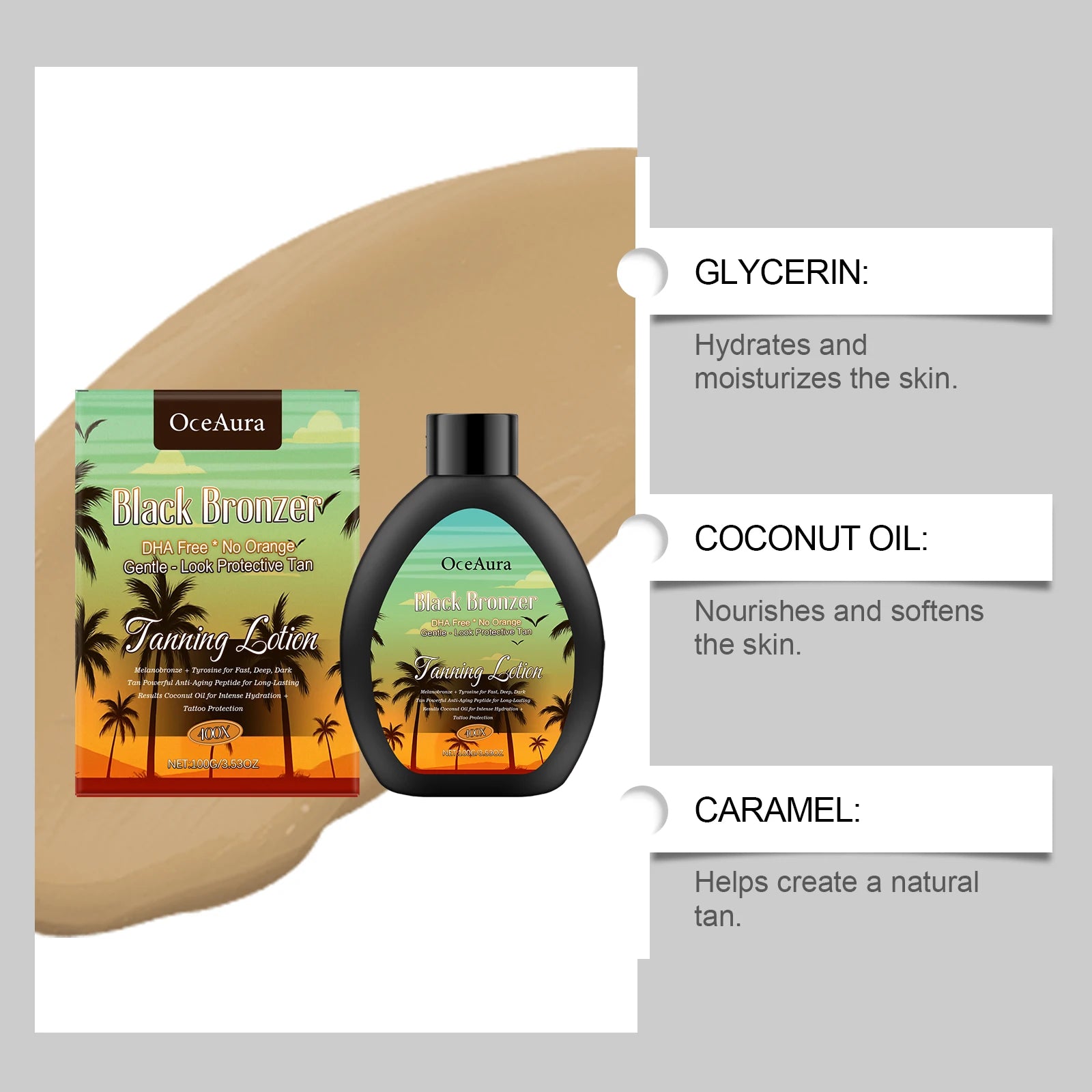 Coconut Tanning Lotion for Natural Bronzed Glow Lightweight Summer Outdoor Darkening Lotion for Even Tan Moisturizing Oasis Select