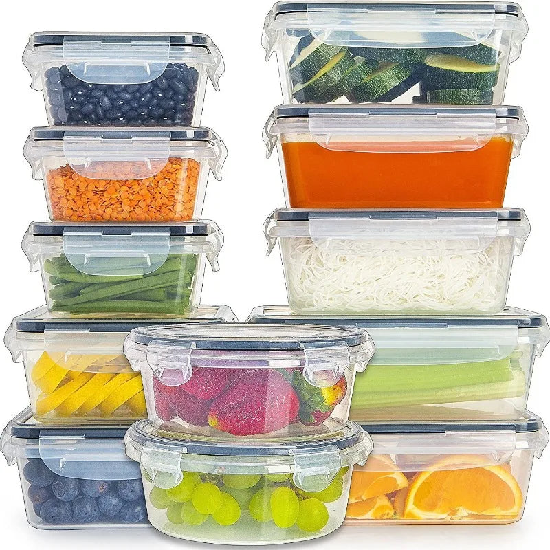 12pcs Airtight Food Storage Containers, 5 Sizes BPA-Free PP Stackable Reusable Snap Lid for Fruits Veggies Meat Meal Prep Fridge Oasis Select