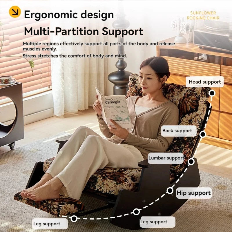 Solid wood retro rocking chair, balcony lounge chair, lazy sofa chair, living room adult leisure chair, single rocking chair Oasis Select