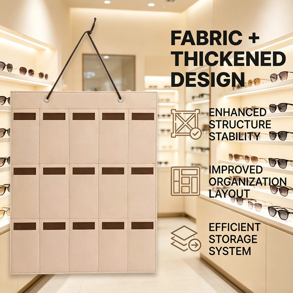 1pc wall mounted khaki 15grid sunglasses vertical storage hanging bag foldable portable glasses organizing hanging display rack Oasis Select