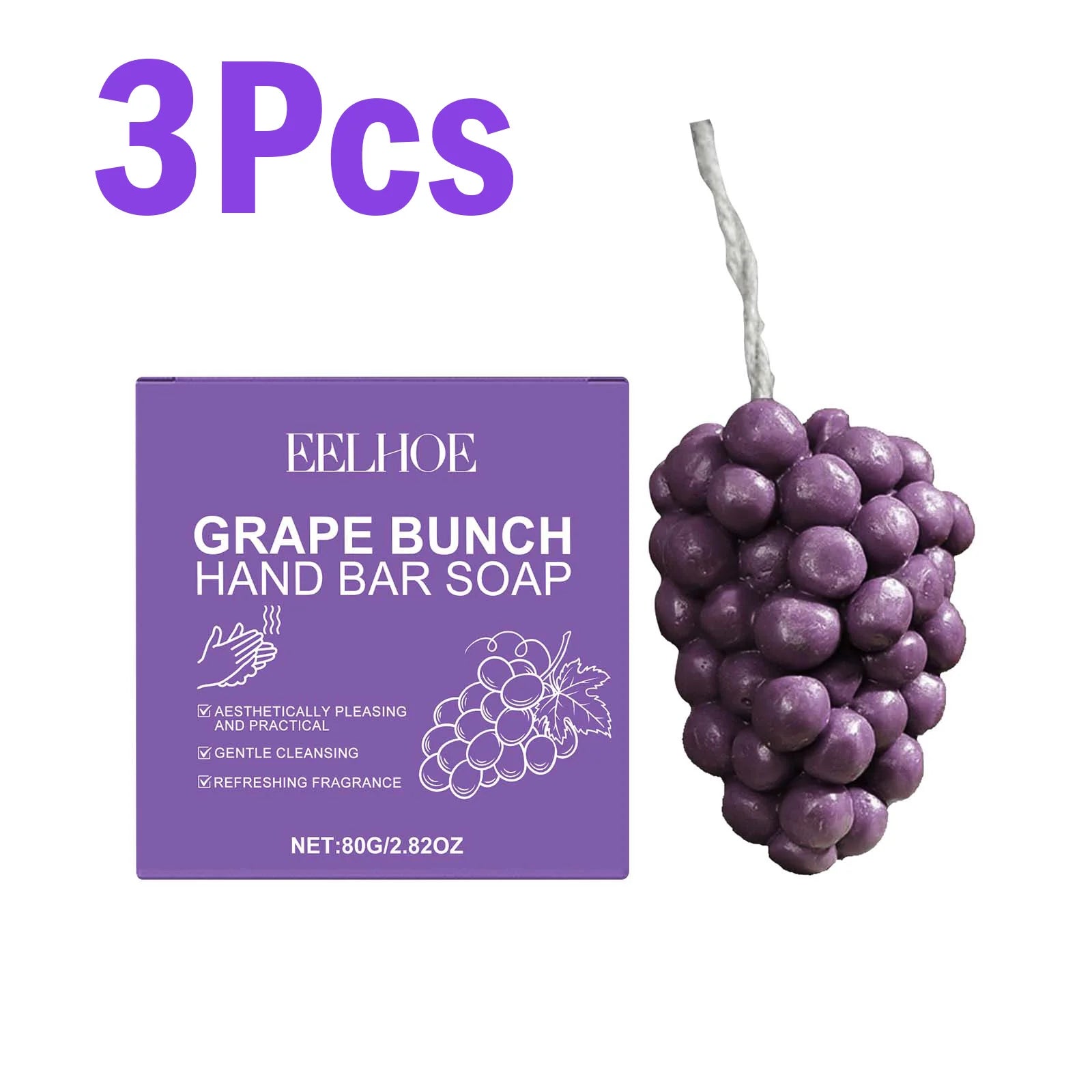EELHOE Grape Bunch Handmade Soap Bar – Moisturizing & Decorative Handmade Bar Soap Oasis Select 3 x 80g Boxed