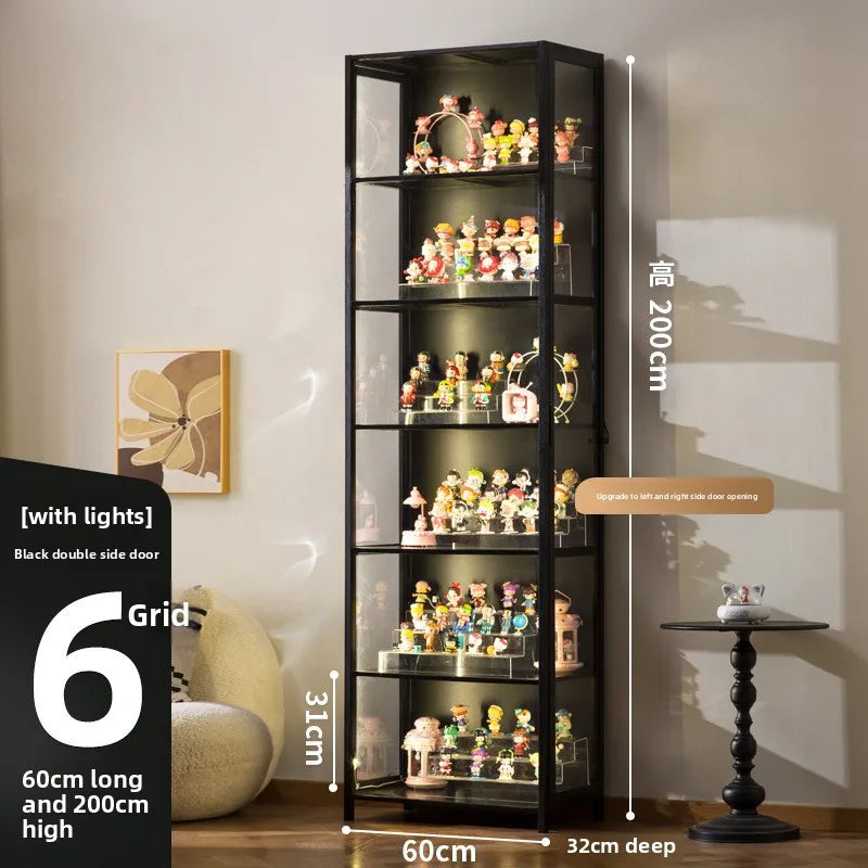 Luxury Glass Door Solid Wood Figure Blind Box Model Dust-proof Display Cabinet Design Model Cabinet Storage Storage Cabinet Oasis Select Black 6-60