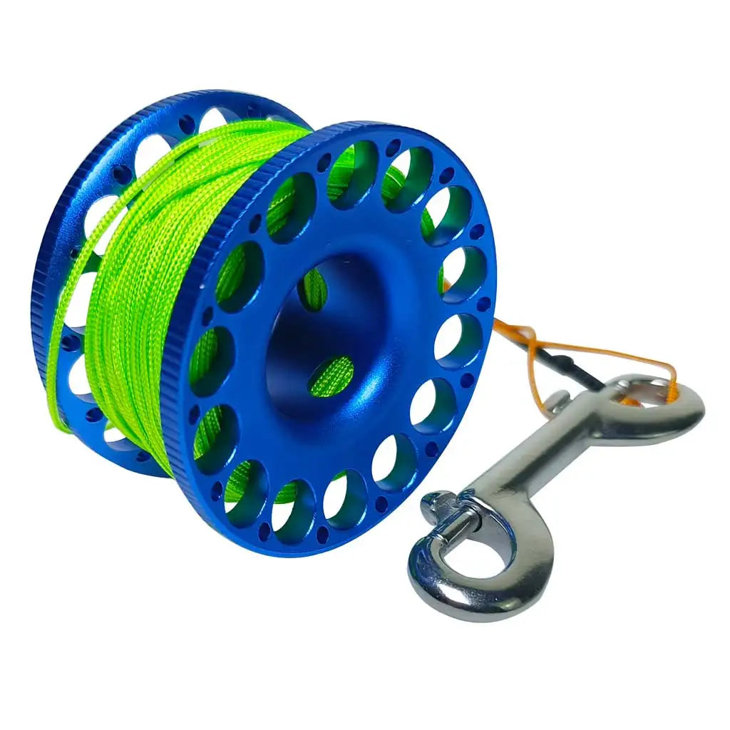 30M Aluminum Alloy Scuba Diving Spool Finger Reel with Stainless Steel double ended hook Cave Tech Wreck Diving Finger Reel Oasis Select