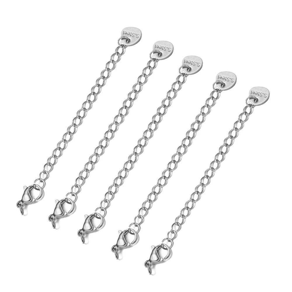 10pcs PVD Stainless Steel Curb Chain Extender End Chains with Lobster Clasps and Heart Moon Tag Charm for Jewelry Making Supply Oasis Select Steel 3