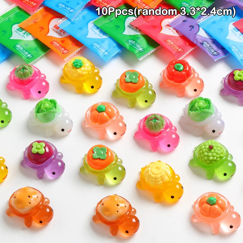 10Pcs Mini Resin Glowing Cartoon Fruit Turtle Small Ornament Doll House Scene Model Toys Play House Desktop Decorations Oasis Select A4