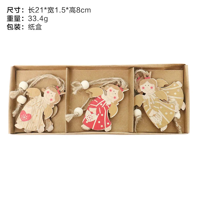Christmas Decorations Wooden Elderly Snowman Combination Hanging Christmas Tree Pendant Oasis Select Angel