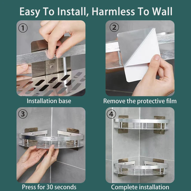 1-3 Piece Bathroom Shelves Drill-Free Shower Organizer Shelf Bathroom Toilet Space Aluminum Corner Shelf Bathroom Accessories Oasis Select